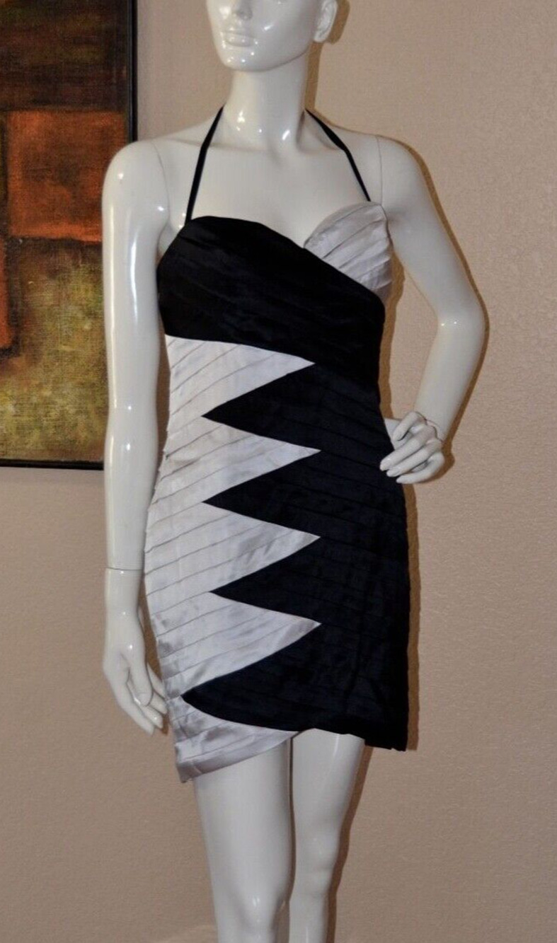BEBE Couture Evening Party Cocktail Silver & Black Hi Low Dress Size M/8 NEW!!!